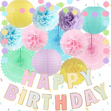 Decoraciones de cumpleaños pastel para mujeres o niñas - Banner de feliz cumpleaños pastel, H