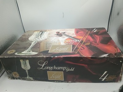 CRISTAL D'ARQUES LONGCHAMP Gold CRYSTAL WINE GLASSES GOLD TRIM 5-3/4oz Champagne