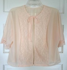 VANITY FAIR Nylon Tricot Lacy Bed Jacket Kimono Sleeves Pink M px