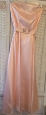 Vtg 80s Dress Peach Tea Length Strapless Bridesmaid Prom Formal Sz Small