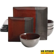 Reactive Glaze Dinnerware Set Service 4 Stoneware Plates Bowls Microwave Safe US