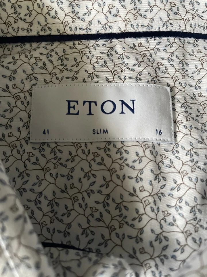 Camisa de vestir ETON manga larga con botones blanca floral ajustada 41 16 grande JBHS Foto 4 de 4