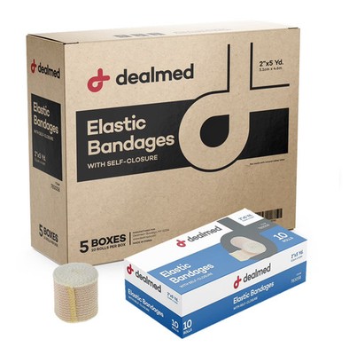 Dealmed Elastic Bandage Wrap 3'' with Self Closure, Stretched Compression (2 Pack