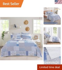 100 Cotton Patchwork Quilt Set King Size, 3PCS Lightweight Boho Plaid Cozy B...