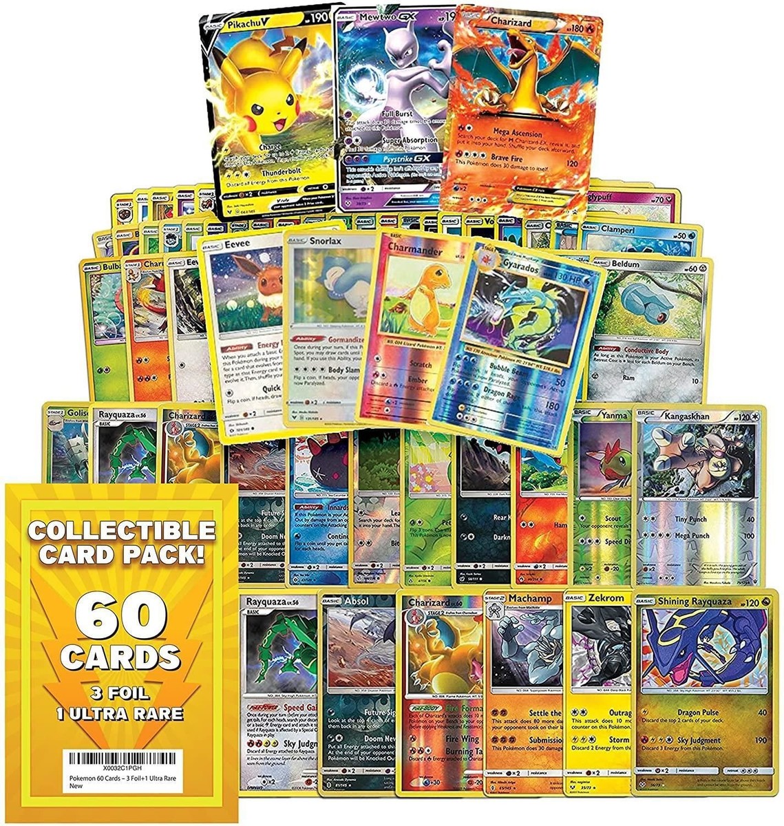 Pokemon TCG 60ct Pack Trading Card Game 3 Foil 1 Ultra Rare Assortment