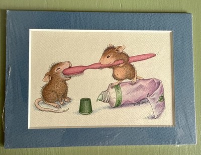 Vintage 90s  House Mouse Print by Jareckie Matted 5x7 Brushing Teeth Toothpaste