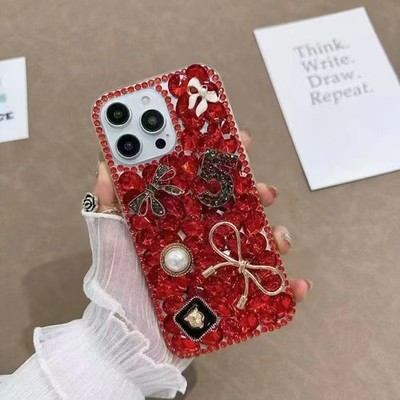 Case For iPhone 17/16/15/14ProMax/13/12/11/XR/8 Diamond Bowknot Phone Cover Back