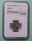 1938-D BUFFALO NICKEL graded NGC MS 64 ..5 CENT US COIN WITH FREE SHIPPING......