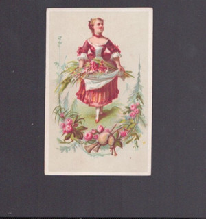 IMAGE CHROMO période 1880 / FEMME FLEURS & INSTRUMENT de MUSIQUE BINIOU