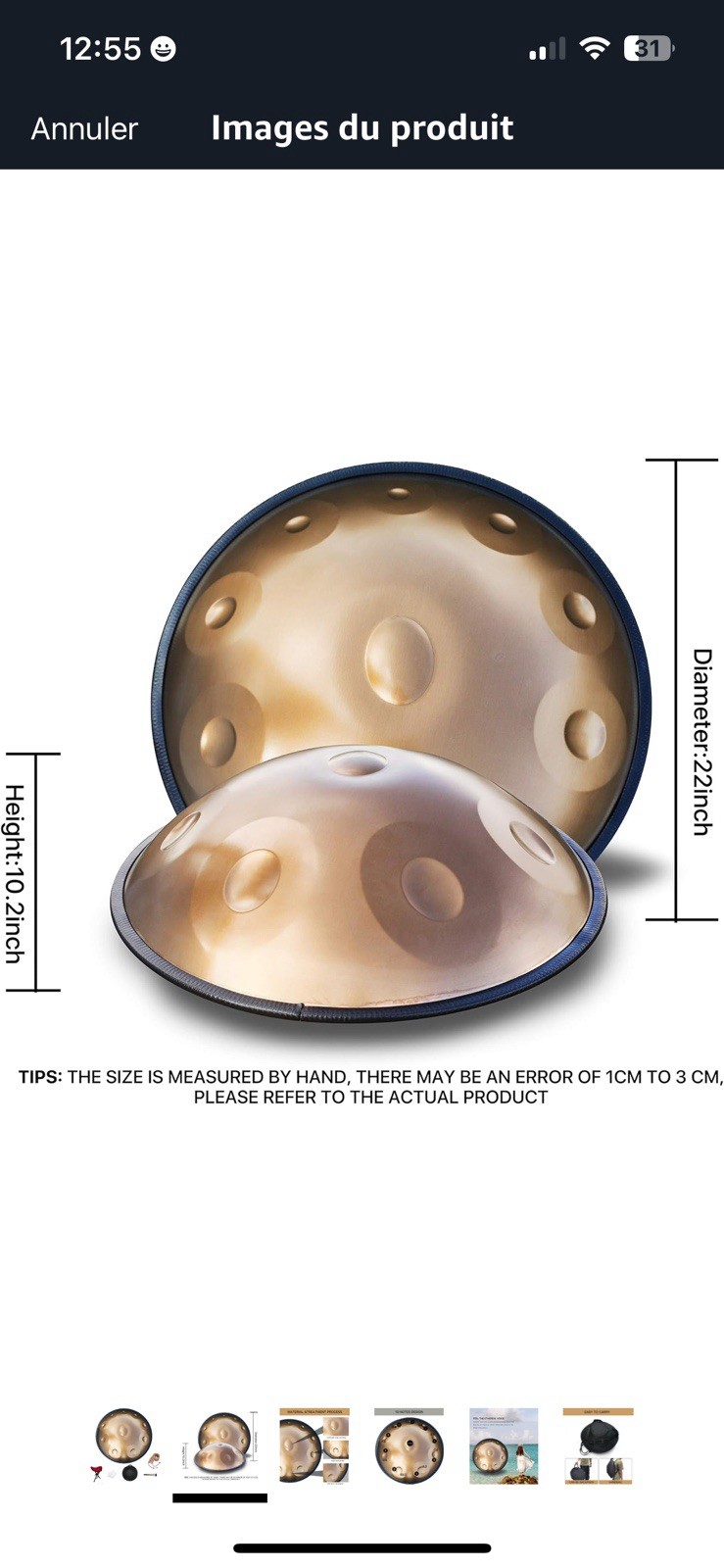 Handpan drum Elsebal 9 notes en ré mineur instrument de percussion méditation noir - 2