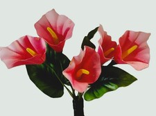 GUC Artificial Anthurium Bush - Five Pink Blooms with "Raindrops" - 15.25"T