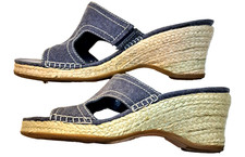 Easy Spirit Denim Wedge Heel Sandal Women's 7.5 Heel 2.5" Casual Classic Preppy