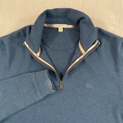 Burberry Brit Nova Check 1/4 Zip Sweater Men XL Heather Blue