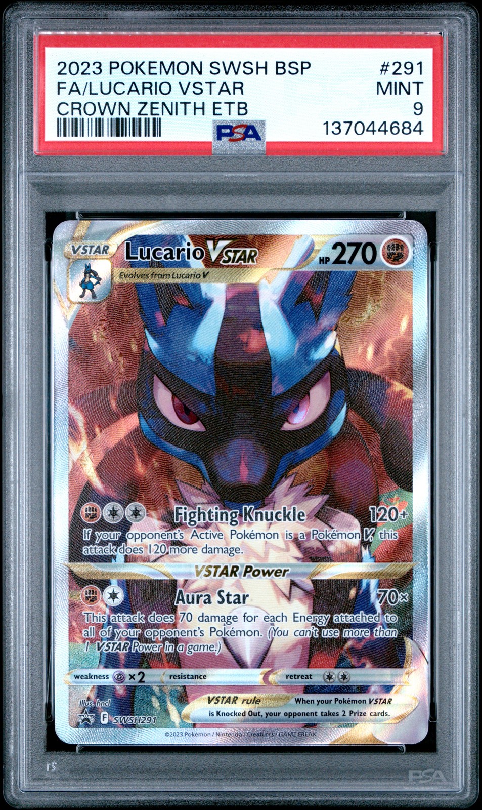 2023 POKEMON SWSH BLACK STAR PROMO #291 FULL ART/LUCARIO VSTAR PSA 9