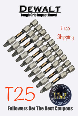 Bulk Lot of 10 DeWalt IMPACT READY 2'' TOUGH GRIP Bit Set Torx T25 T-25