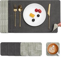 Myir Jun Tischsets Abwaschbar Leder & Untersetzer Doppelseitig Grau GrüN 6Er Set