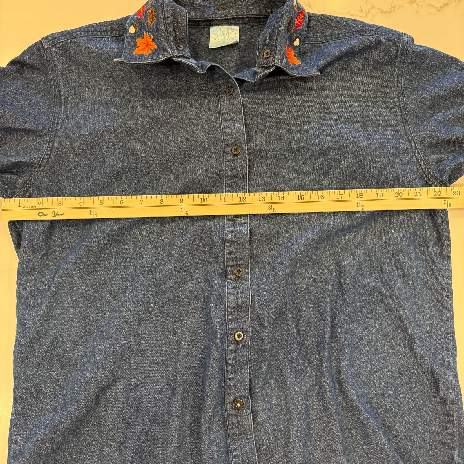 Style Studio Embroidered Denim Button Down Shirt … - image 4