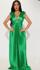 Green silk size medium open tie back maxi dress with ruffle sleeves