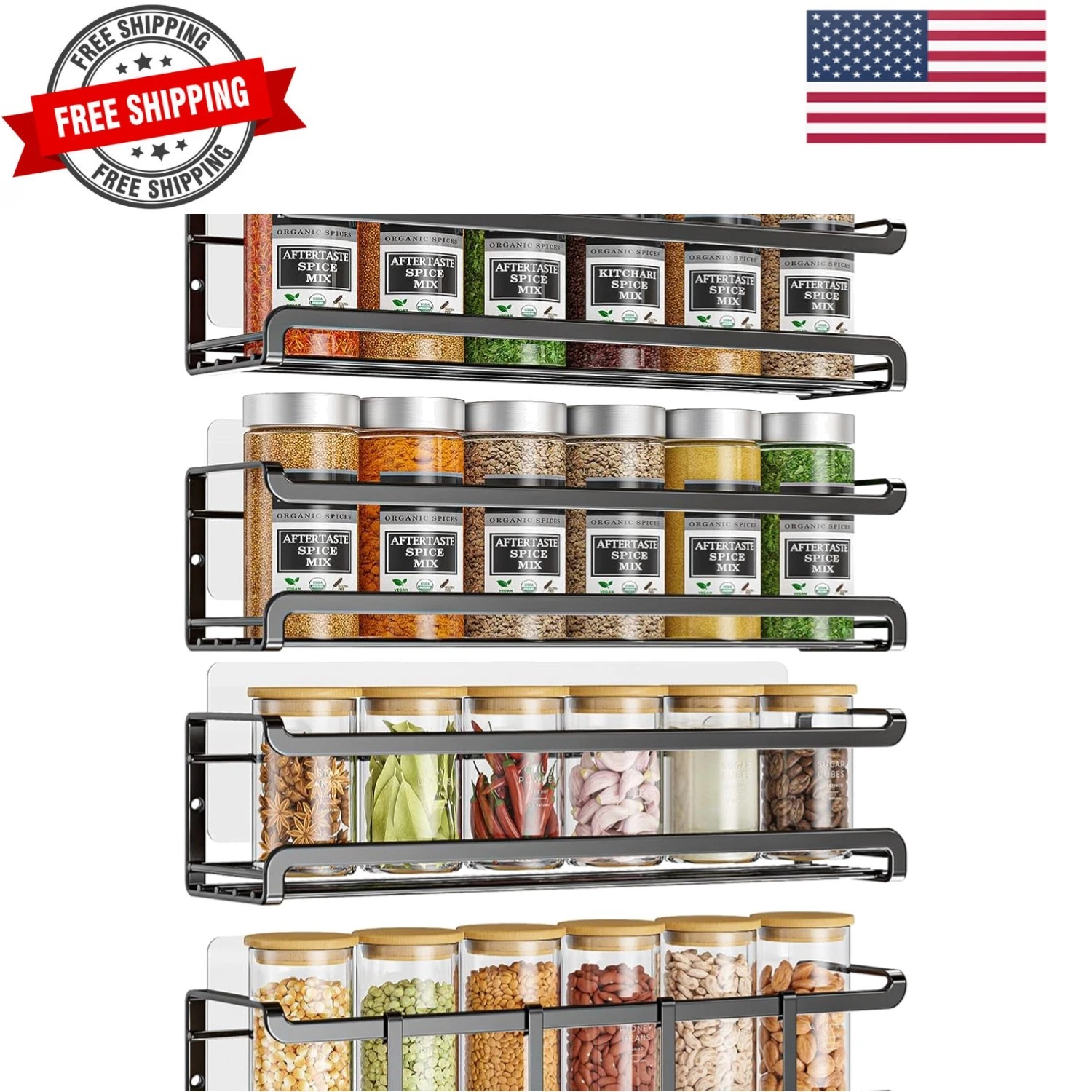 Spice Rack Wall Mounted 4 Pack,Space-Saving Spice Organizer for Spice Jars an...