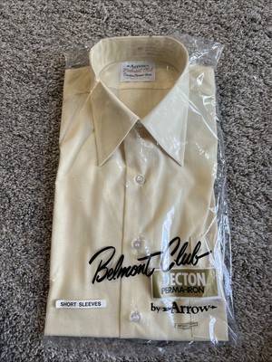 Vintage Arrow Belmont Club Mens Yellow Dress Shirt 16 2 Short Sleeve Button Up