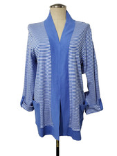 NWT Jones New York Sport White Blue Stripe Open Cardigan Sweater XL