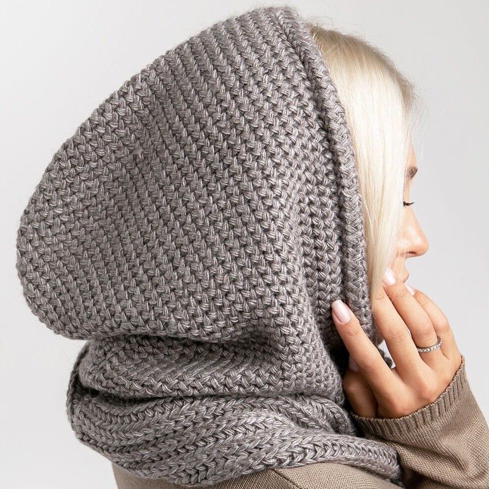 Beige Wool Balaclava Hat Women Knit Balaclava Knitted Hood Winter