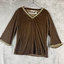 VTG Selene Sport Tunic Top Sz XL Velvet Bronze Fancy Ribbon Trim Fairy Grunge