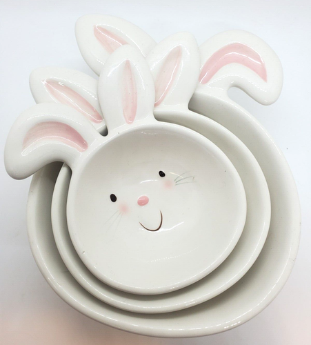 EAster Bunny Face and ears Bowls 3pc Blossoms & Blooms 4" to 7" Novelty Rabbit H