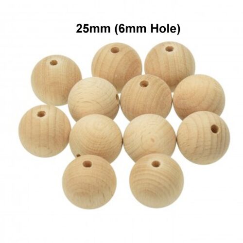 Natural Round Wooden Beads Balls Untreated Plain Wood Hole (6mm-80mm) - Picture 14 of 31