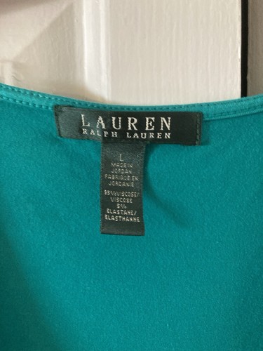 Lauren Ralph Lauren Bright Green Surplice Faux Wrap Stretch Shirt Blouse L - Picture 3 of 3