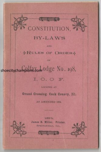 1894 COLFAX LODGE N° 198 RÈGLEMENTS ADMINISTRATIFS DU COMTÉ DE CUISINE IL CONSTITUTION - LIVRAISON RARE GRATUITE AUX ÉTATS-UNIS - Photo 1/1