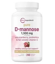 D-Mannose 1300mg + Cranberry & Probiotics 240 Veggie Capsules for Urinary Health