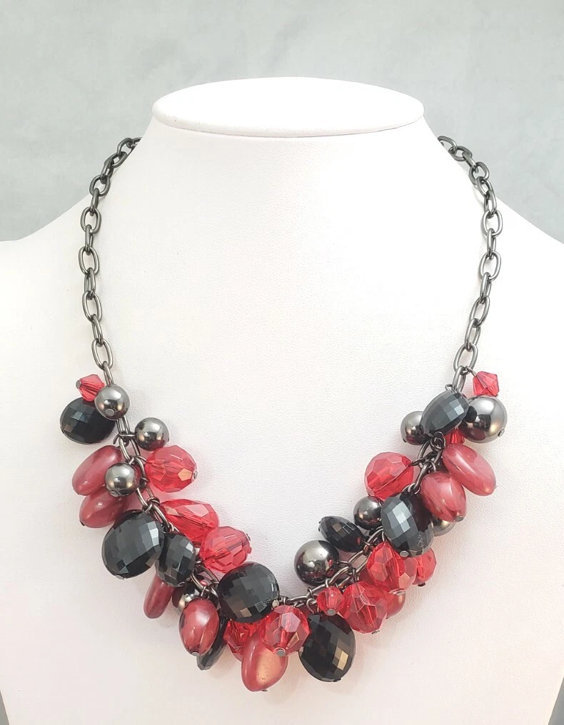 VETEMENTS Collana Bavaglino Grande Grossa Colore Fucsia Colore Lucite Perline Argento Tono