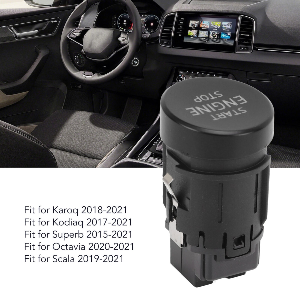A ABSOPRO Druckknopf-Zündschalter Nr. 3VD905217 Motor Start Stop Schalter Knopf Für Skoda Kodiaq 2017-2021 Schwarz