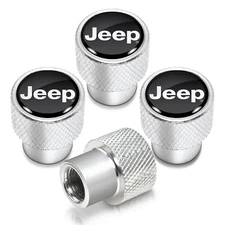 Jeep in Black on Shining Silver Aluminum Tire Valve Stem Caps