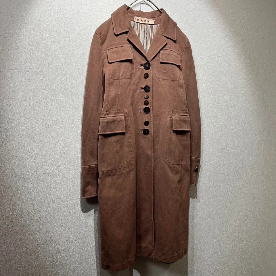 Marni Design Long Coat Striped Cotton Wooden Buttons Size 42 Used - Image 2 of 4