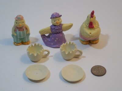 7 Piece Mixed Lot Miniature Easter Decoration ~ Rooster Chicks Cups ~ Tea Set