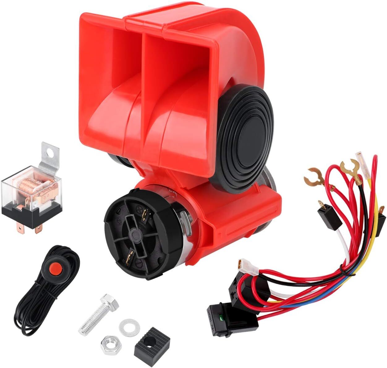 12V Air Horn with Compressor Automotive Relay Snail Horn (red with switch)