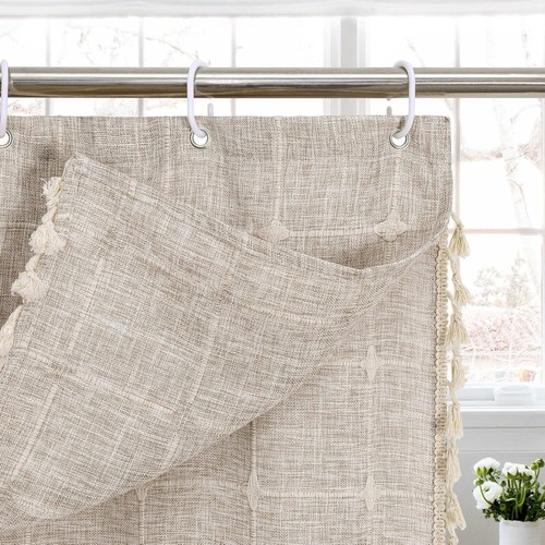 Boho Farmhouse Shower Curtain with Elegant Valance - 72x72 Tan Brown Decor - Picture 6 of 9