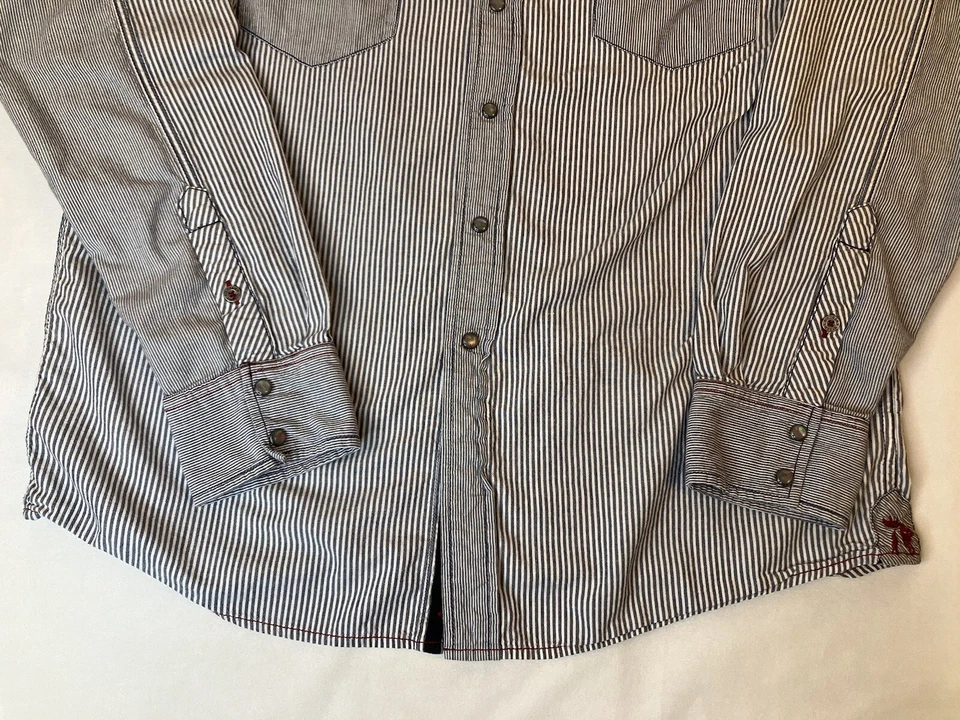 Southern Thread Blue Stripe Pearl Snap Long Sleeve Western Shirt Size XL - Image 4 of 4