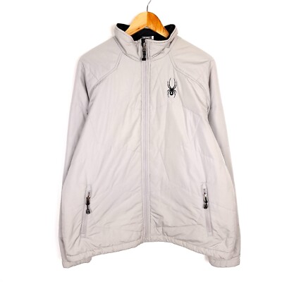 SPYDER Men Puffer Jacket Size L Full Zip Pockets Grey Insulated Polyester