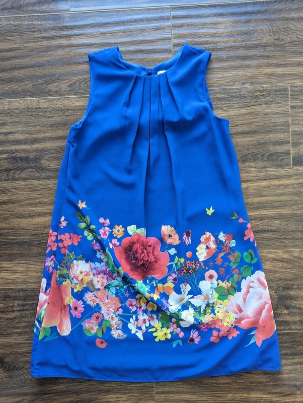 NWOT Size 7 BLUSH by Us Angels Border Print Trapeze Dress Ukrainian Floral Blue