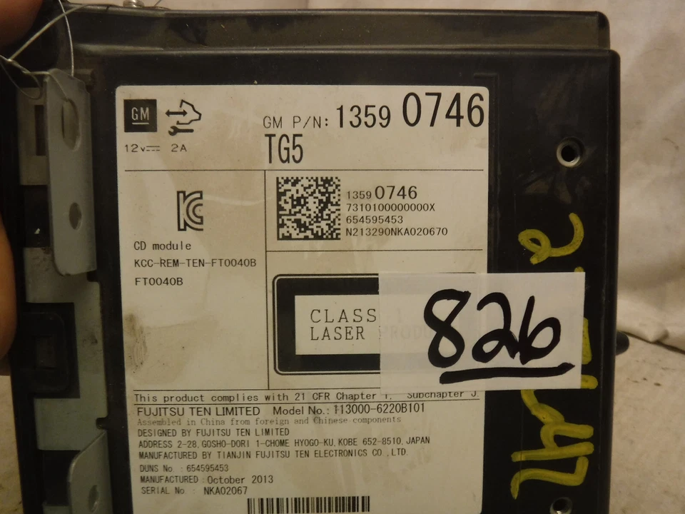 14 15 Buick Regal Chevrolet Impala GMC Yukon TG5 Cd Player 13590746 Bulk 826 - Image 2 of 3