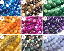 Gemstone Agate Smooth Round Beads 15" strand Purple,Pink,Green,Blue,Yellow,Brown