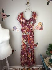 Express Ladygang Floral Satin Wrap Dress - Size - Medium