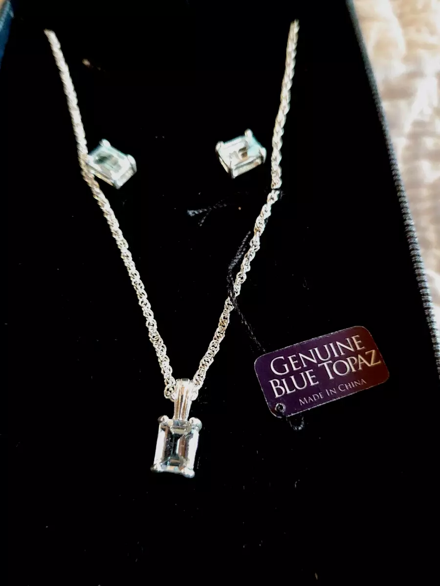 OW 925 Sterling Silver Genuine Blue Topaz Pendant Necklace