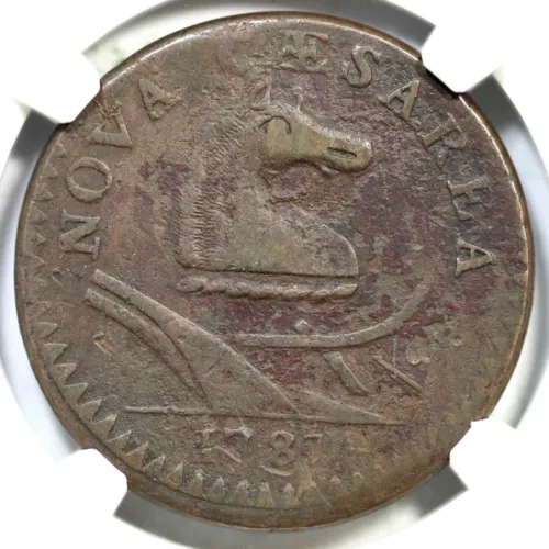 1787 M 44-d R-3 NGC XF Details No Plow Sprig New Jersey Colonial Copper Coin