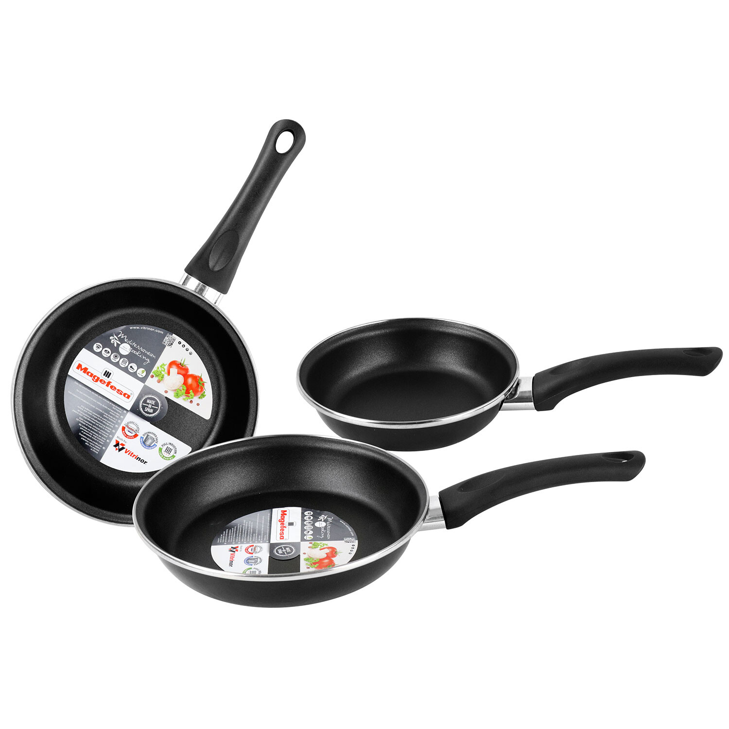 Tris Padelle Magefesa Induzione 18-20-24cm Acciaio Vetrificato