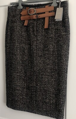 NWT  Tom Ford  Deep Chocolate  Wool & Leather Buckle Skirt, Italy, Sz 44 $ 1,950