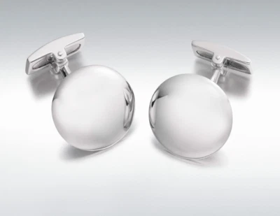 Boutons De Manchette En Argent Sterling 925 Hoxton London Plaqués Rond Dôme - Photo 1/2
